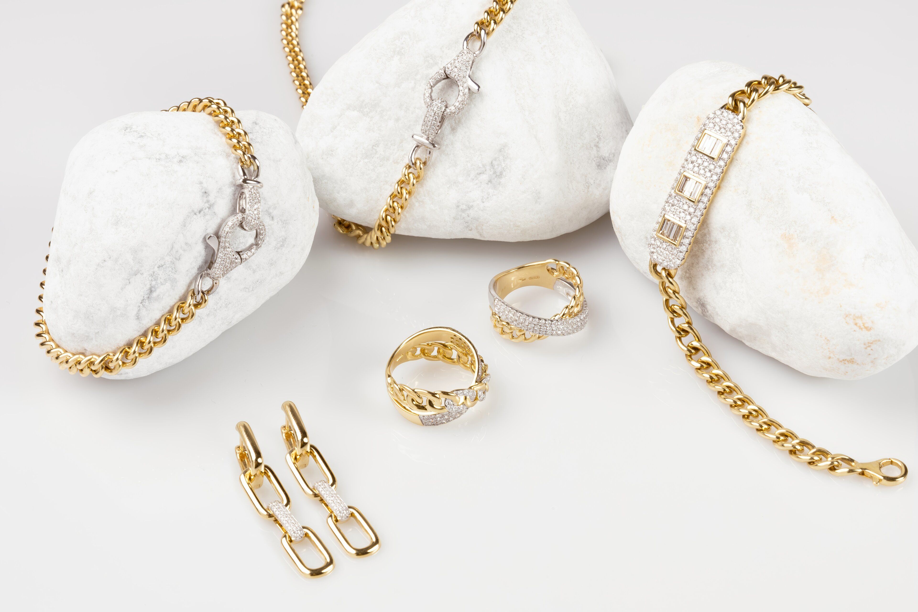 Dalla Bona Cuban Link Ketten mit Diamant-Pavé und passenden Ringen
